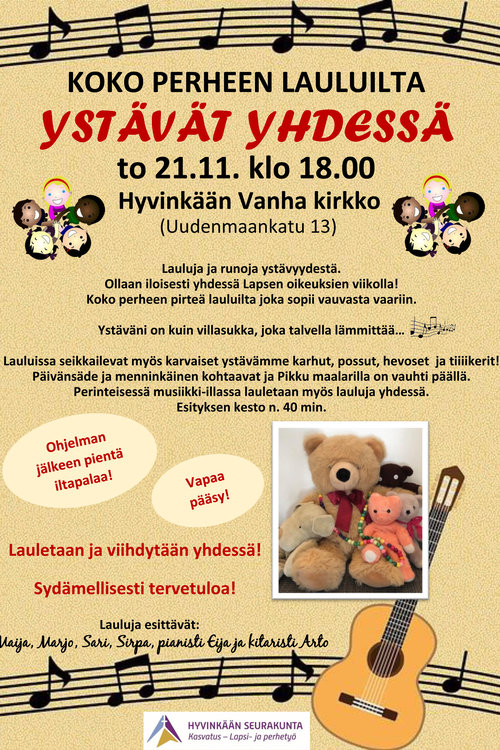 Ystävät yhdessä - koko perheen lauluilta Ystävät yhdessä - koko perheen lauluilta
